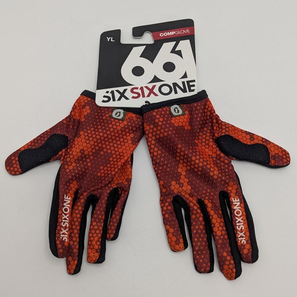 SixSixOne 661 Youth LG Comp Gloves MTB Full Finger Orange Kids Bike New - Picture 2 of 5